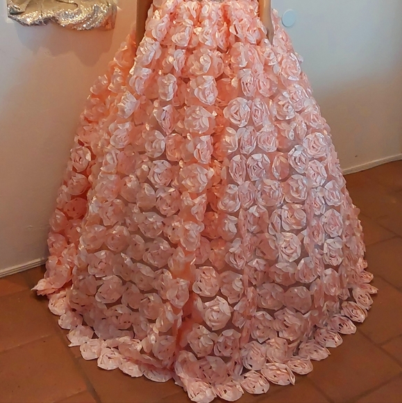 Sample Gown Only "BLOOM" Blush Ivory & Mint 3D Rosette Wedding Gown Set - Picture 11 of 14
